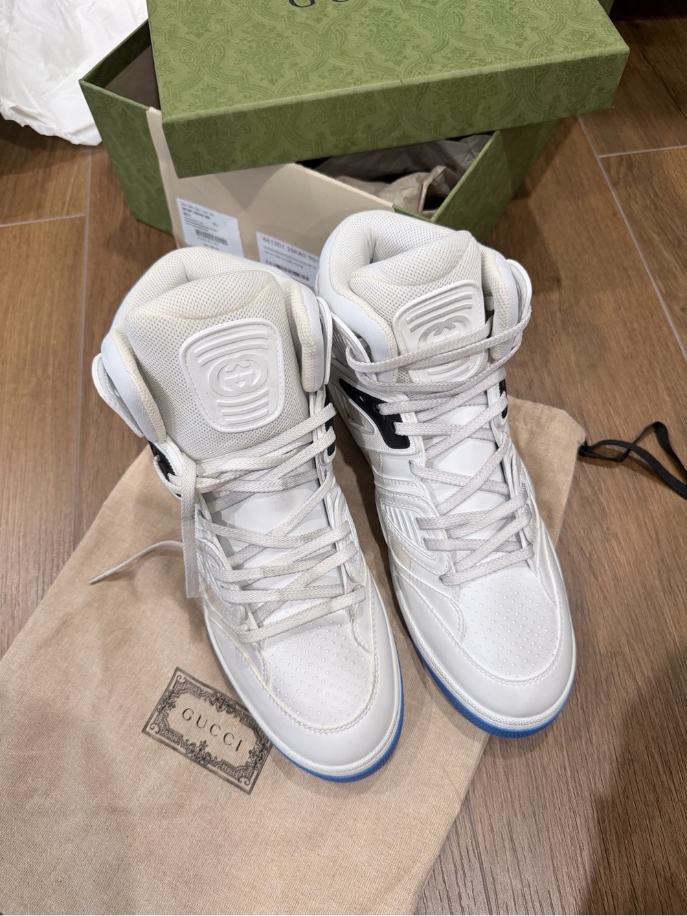 New Gucci Basket High-Top Sneakers Men’s Size UK 8.5/US9  White/Blue color